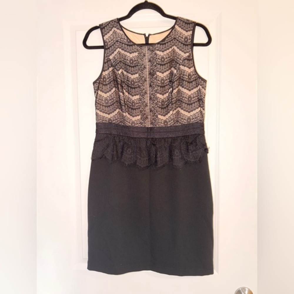 LOFT Black and Cream Lace Mini Dress